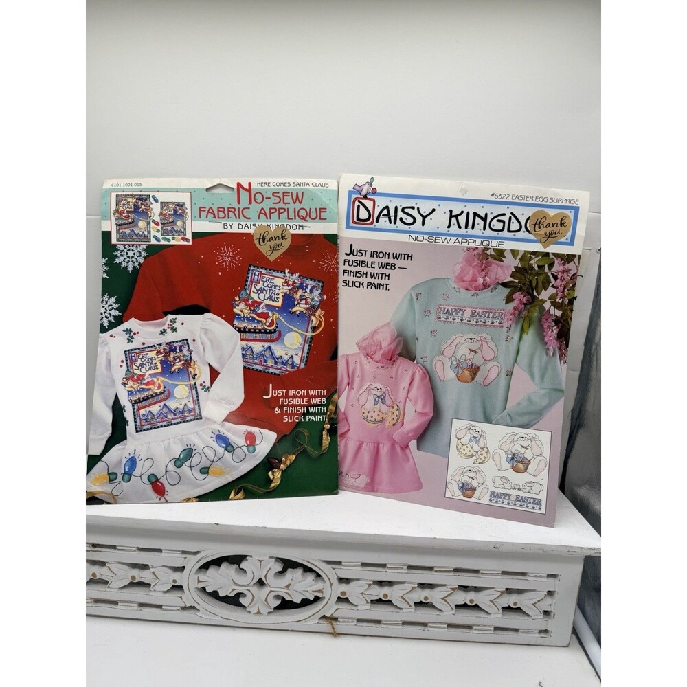 Daisy Kingdom Lot of 2 Vintage No-Sew Fabric Appliqué Sets Easter & Christmas